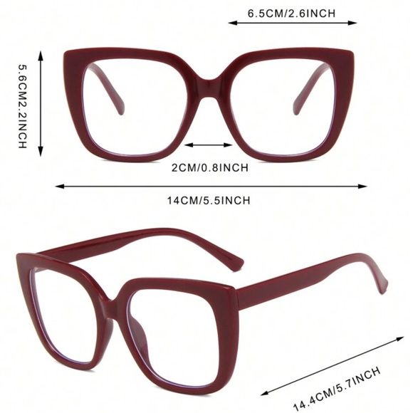 1pair Ladies Burgundy Square PC Frame Vintage Plain Non-Prescription Glasses - Picture 4 of 4